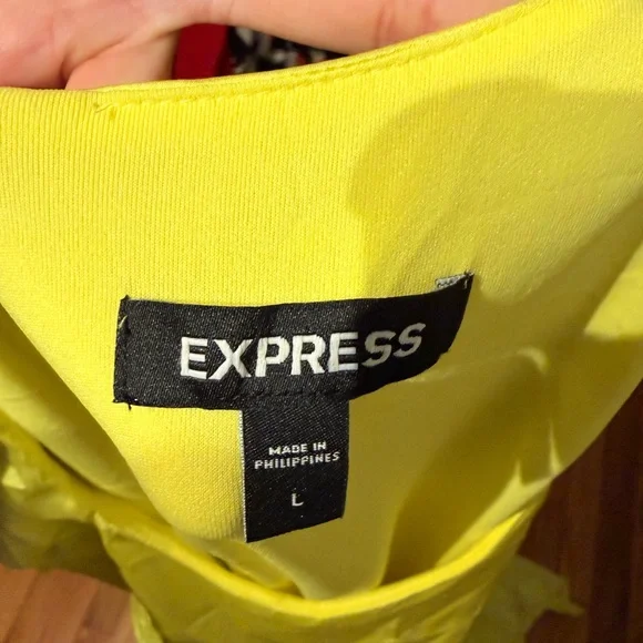NWOT Express Satin Long Sleeve Asymmetrical Hem Maxi Vibrant Yellow Dress Sz L - Picture 6 of 6